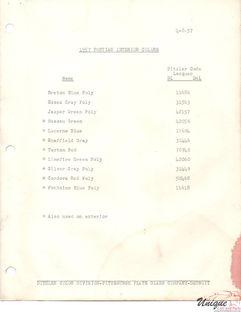 1957 Pontiac Paint Charts PPG3